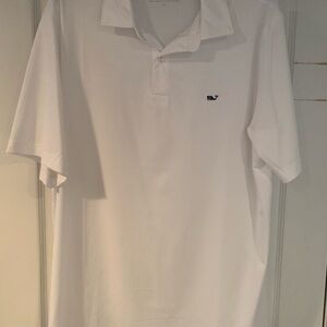 Vineyard Vines White Polo with Navy Whale Emblem